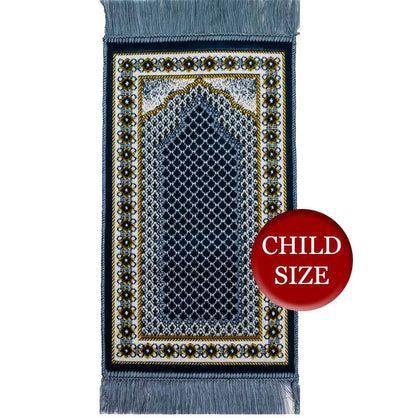 Modefa Prayer Rug Blue Child Velvet Islamic Prayer Rug | Lattice - Blue