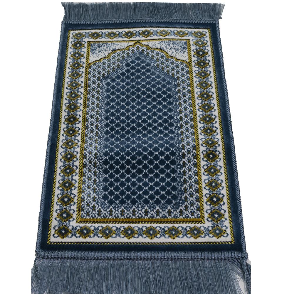 Modefa Prayer Rug Blue Child Velvet Islamic Prayer Rug | Lattice - Blue