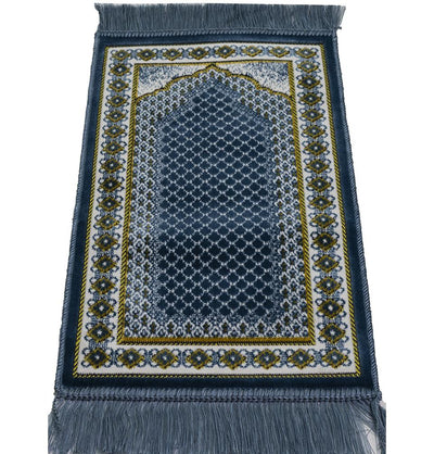 Modefa Prayer Rug Blue Child Velvet Islamic Prayer Rug | Lattice - Blue