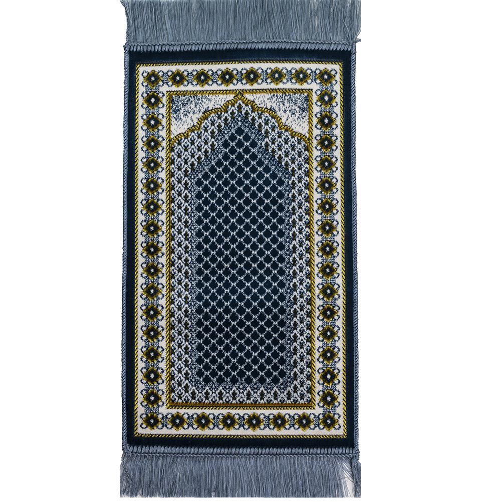 Modefa Prayer Rug Blue Child Velvet Islamic Prayer Rug | Lattice - Blue