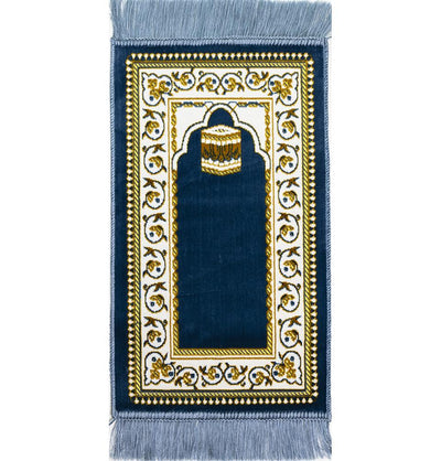 Modefa Prayer Rug Blue Child Velvet Islamic Prayer Rug | Vined Arch & Kaba - Blue
