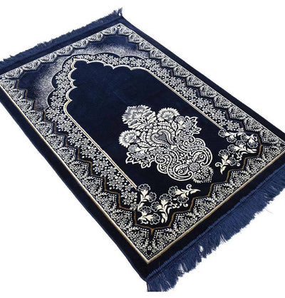 Modefa Prayer Rug Blue Double Plush Wide Islamic Prayer Rug - Floral Arch Blue