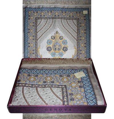 Modefa Prayer Rug Large Wide Luxury Thin Embroidered Prayer Mat Gift Box Set 'Jacobean' Tulip- Blue / Gray - Modefa 