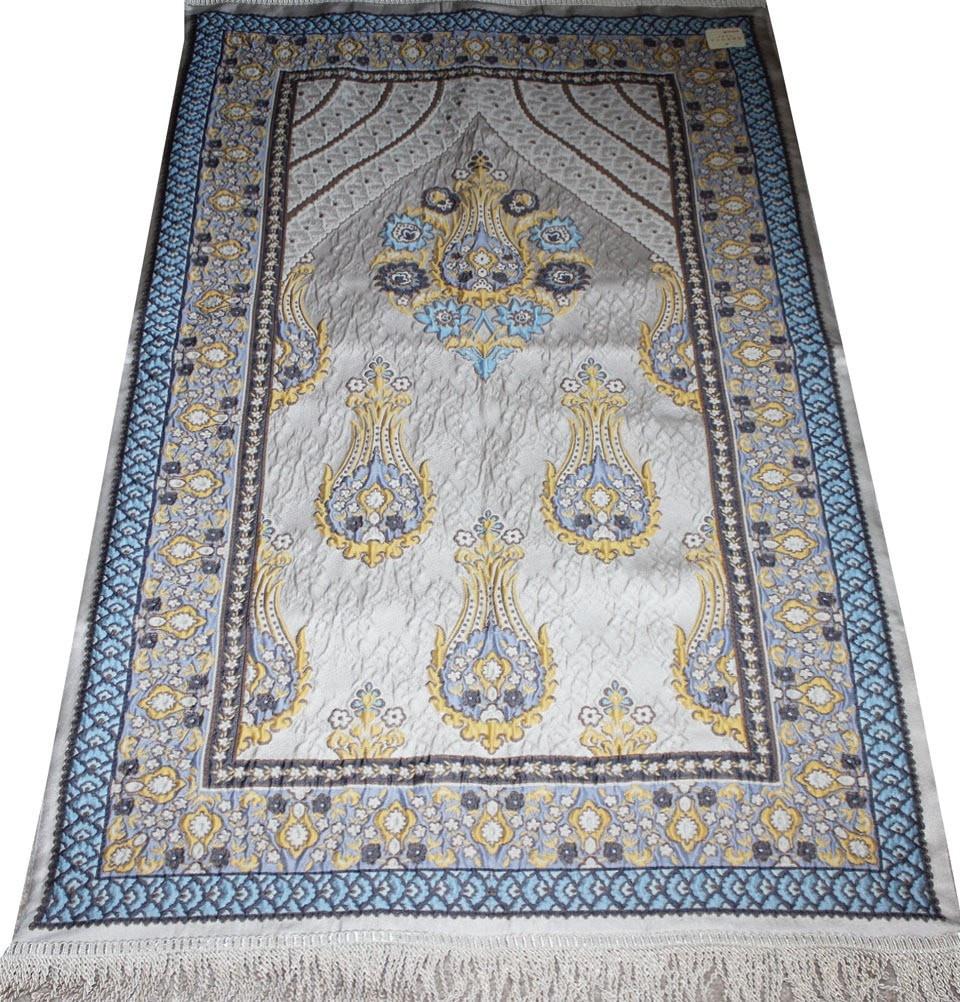 Modefa Prayer Rug Large Wide Luxury Thin Embroidered Prayer Mat Gift Box Set 'Jacobean' Tulip- Blue / Gray - Modefa 