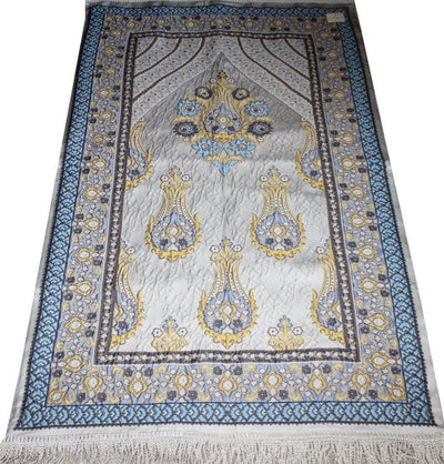 Modefa Prayer Rug Large Wide Luxury Thin Embroidered Prayer Mat Gift Box Set 'Jacobean' Tulip- Blue / Gray - Modefa 
