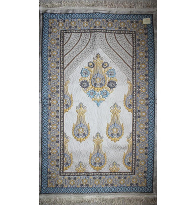 Modefa Prayer Rug Large Wide Luxury Thin Embroidered Prayer Mat Gift Box Set 'Jacobean' Tulip- Blue / Gray - Modefa 