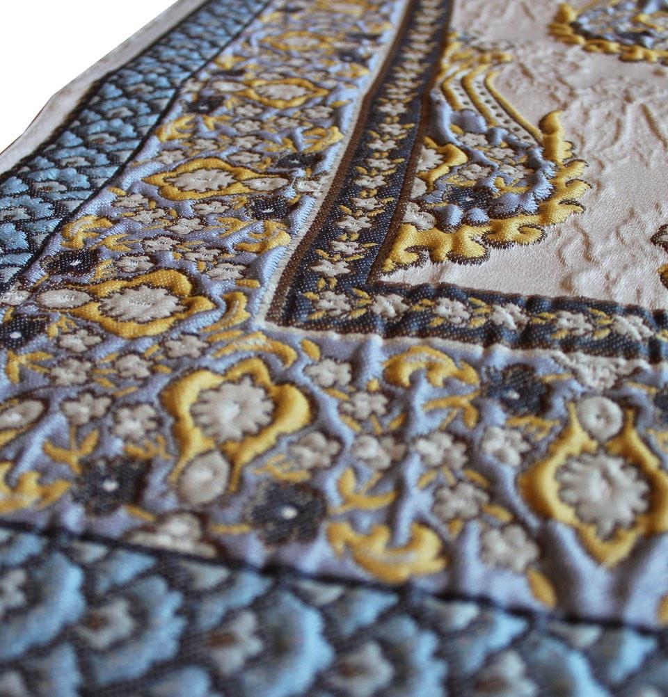 Modefa Prayer Rug Large Wide Luxury Thin Embroidered Prayer Mat Gift Box Set 'Jacobean' Tulip- Blue / Gray - Modefa 