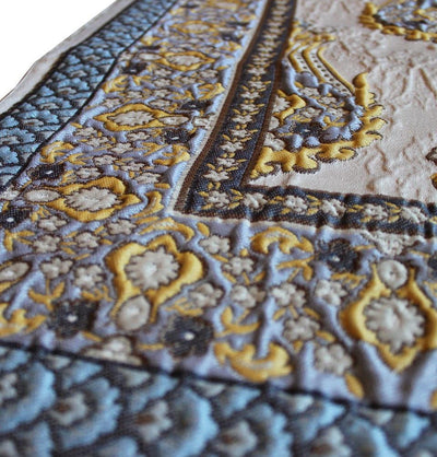 Modefa Prayer Rug Large Wide Luxury Thin Embroidered Prayer Mat Gift Box Set 'Jacobean' Tulip- Blue / Gray - Modefa 