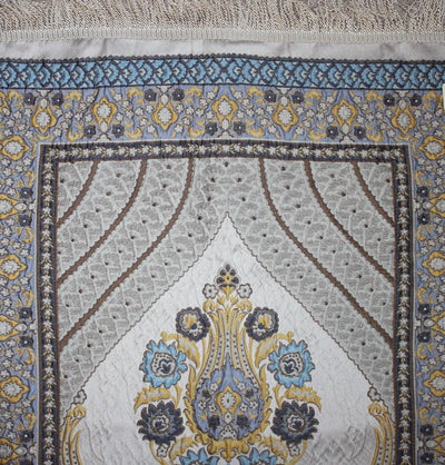 Modefa Prayer Rug Large Wide Luxury Thin Embroidered Prayer Mat Gift Box Set 'Jacobean' Tulip- Blue / Gray - Modefa 