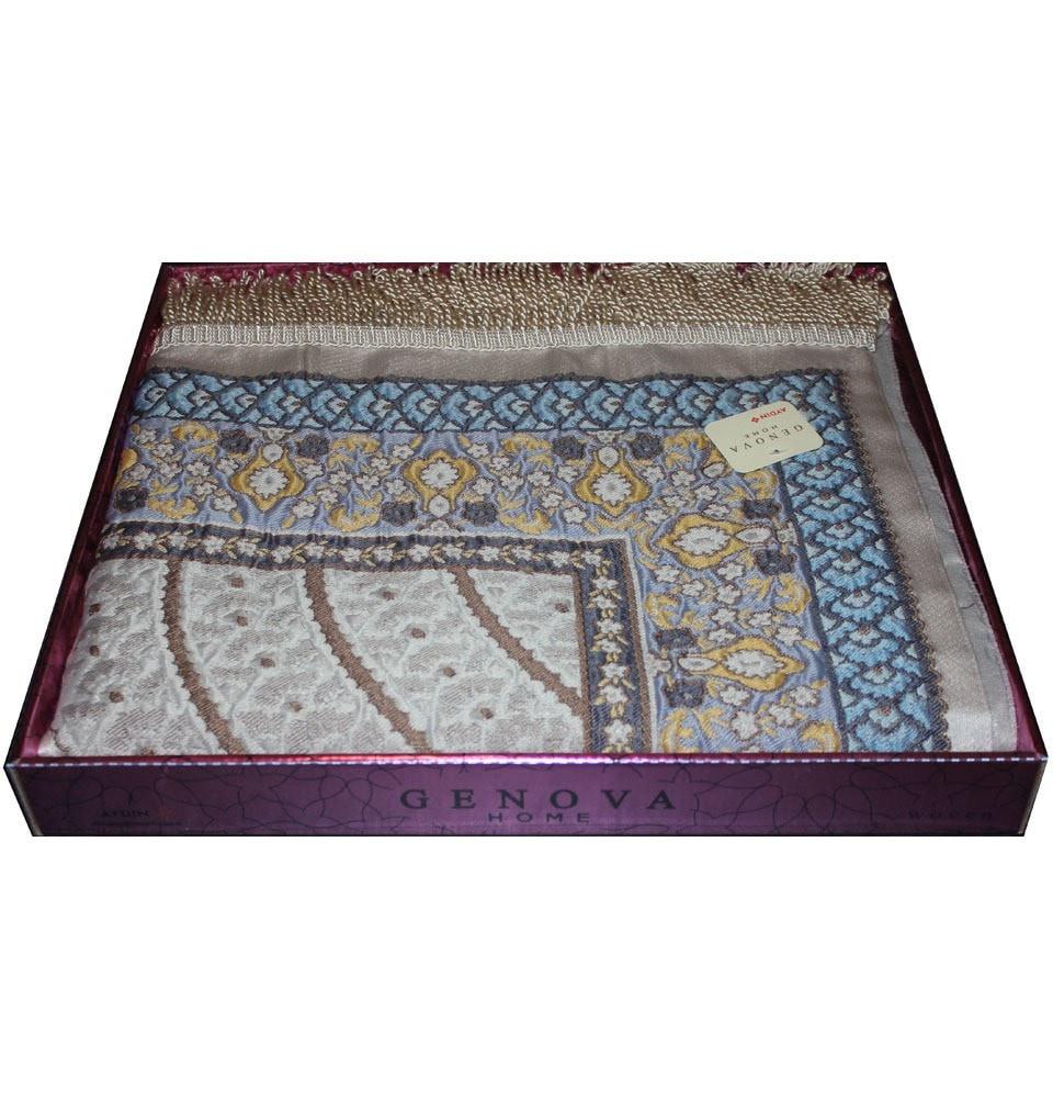 Modefa Prayer Rug Large Wide Luxury Thin Embroidered Prayer Mat Gift Box Set 'Jacobean' Tulip- Blue / Gray - Modefa 