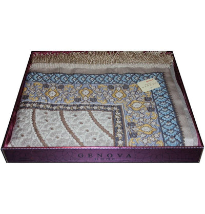 Modefa Prayer Rug Large Wide Luxury Thin Embroidered Prayer Mat Gift Box Set 'Jacobean' Tulip- Blue / Gray - Modefa 