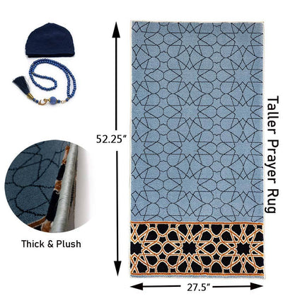 Modefa Prayer Rug Blue Luxury Islamic Prayer Carpet | Rolled Velvet Kilim Rug | Selcuk Star - Blue