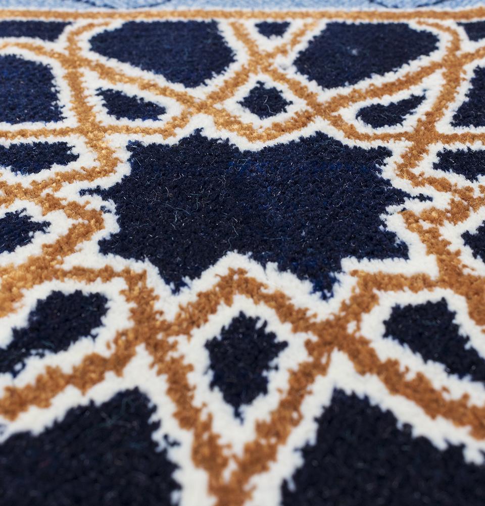 Modefa Prayer Rug Blue Luxury Islamic Prayer Carpet | Rolled Velvet Kilim Rug | Selcuk Star - Blue