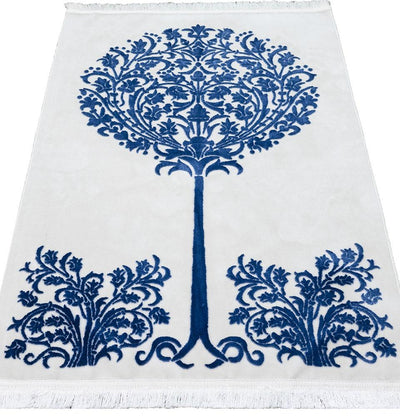 Modefa Prayer Rug Blue Luxury Velvet Islamic Prayer Rug | Tree of Jannah - Blue