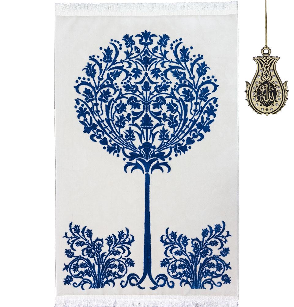 Modefa Prayer Rug Blue Luxury Velvet Islamic Prayer Rug | Tree of Jannah - Blue