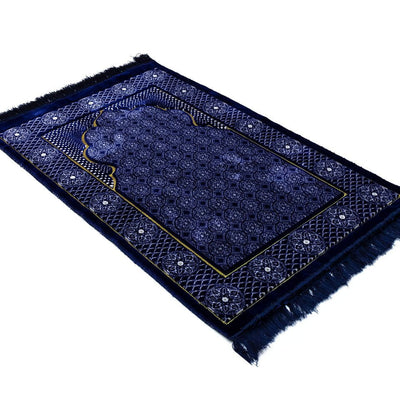 Modefa Prayer Rug Blue Plush Ipek Islamic Prayer Rug - Floral Stamp Blue