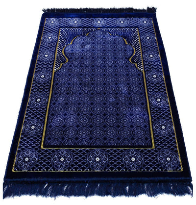 Modefa Prayer Rug Blue Plush Ipek Islamic Prayer Rug - Floral Stamp Blue