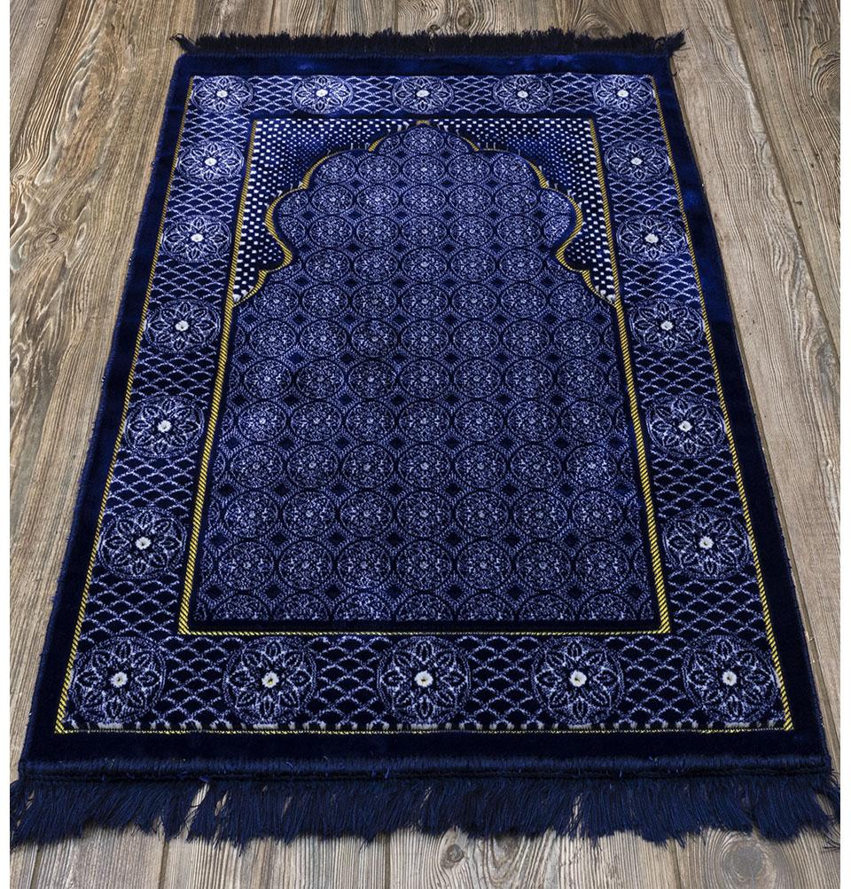 Modefa Prayer Rug Blue Plush Ipek Islamic Prayer Rug - Floral Stamp Blue