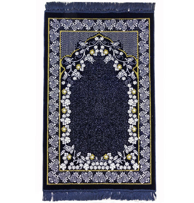Modefa Prayer Rug Blue Plush Ipek Islamic Prayer Rug - Floral Vines Blue