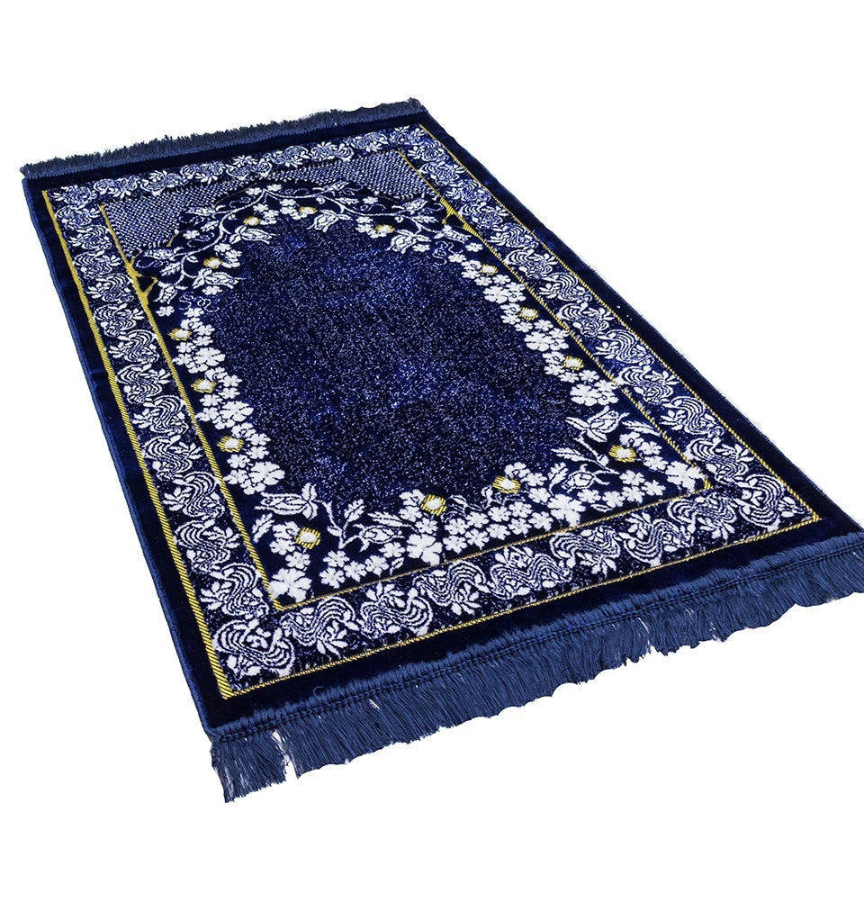 Modefa Prayer Rug Blue Plush Ipek Islamic Prayer Rug - Floral Vines Blue