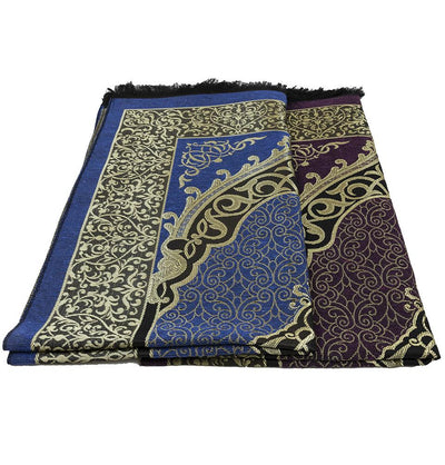 Modefa Prayer Rug Blue + Purple Chenille Ottoman Islamic Prayer Mat COMBO Set of 2 (Blue + Purple)