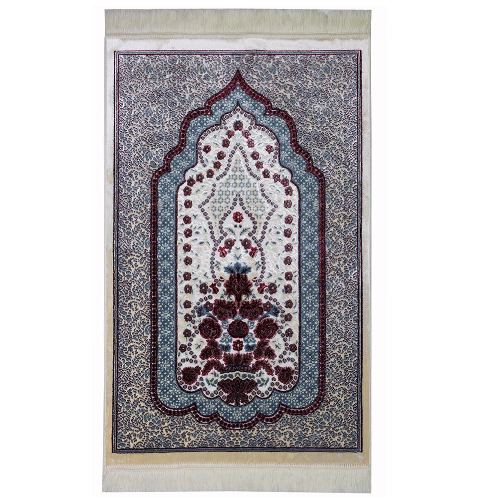 Modefa Prayer Rug Blue/Red Luxury Velvet Islamic Prayer Rug | Winter Rose - Ocean Blue & Rich Red