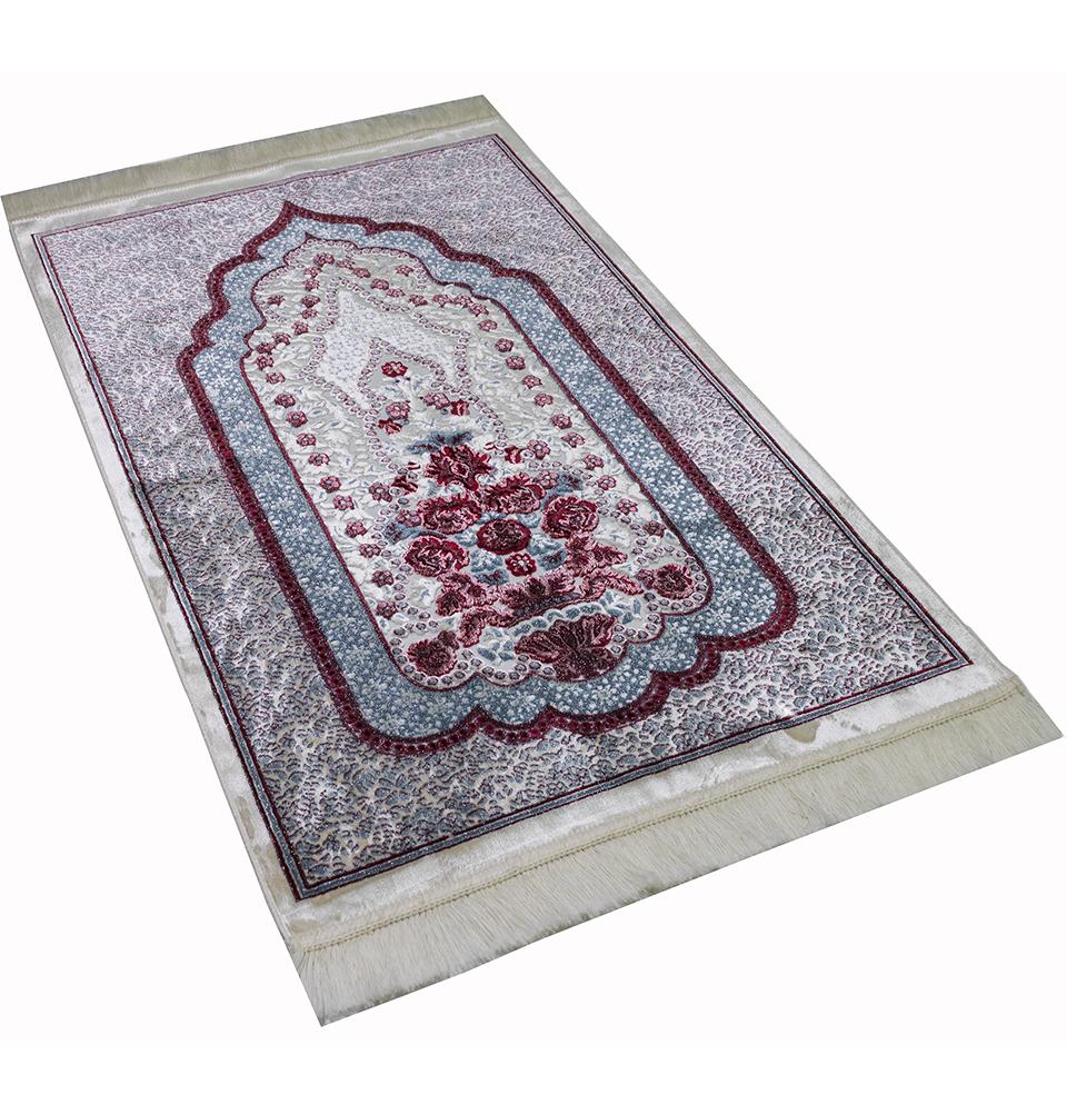 Modefa Prayer Rug Blue/Red Luxury Velvet Islamic Prayer Rug | Winter Rose - Ocean Blue & Rich Red