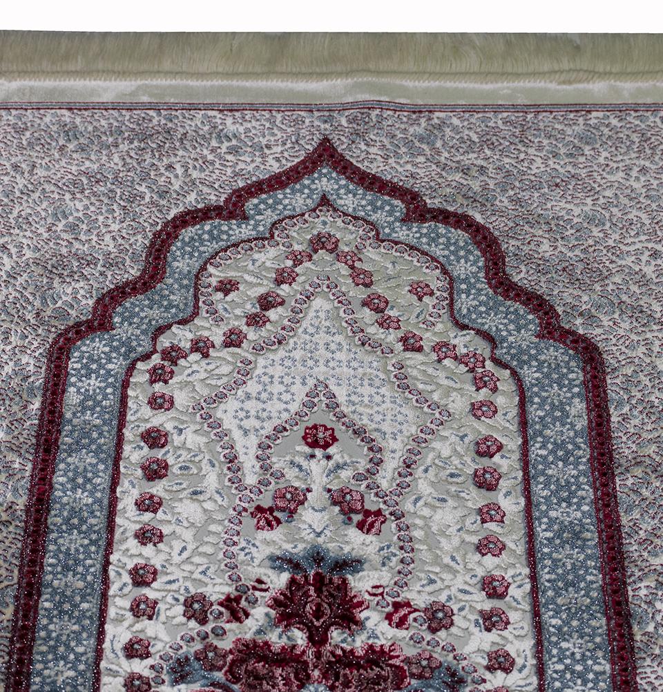 Modefa Prayer Rug Blue/Red Luxury Velvet Islamic Prayer Rug | Winter Rose - Ocean Blue & Rich Red