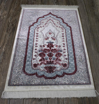 Modefa Prayer Rug Blue/Red Luxury Velvet Islamic Prayer Rug | Winter Rose - Ocean Blue & Rich Red