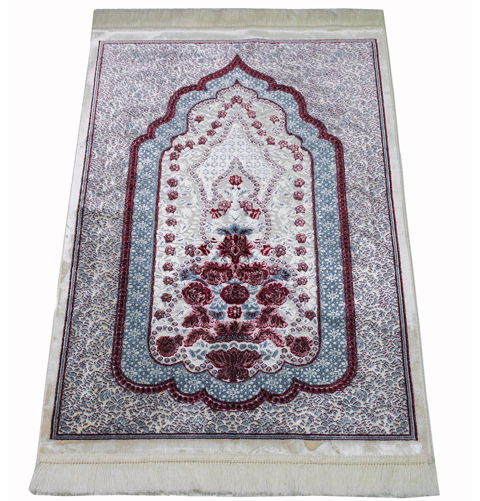 Modefa Prayer Rug Blue/Red Luxury Velvet Islamic Prayer Rug | Winter Rose - Ocean Blue & Rich Red