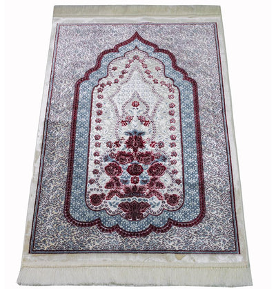 Modefa Prayer Rug Blue/Red Luxury Velvet Islamic Prayer Rug | Winter Rose - Ocean Blue & Rich Red