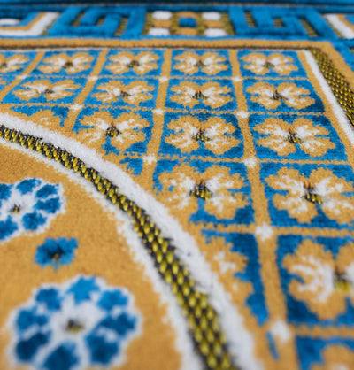 Modefa Prayer Rug Blue Velvet Islamic Prayer Rug Lattice - Blue / Orange