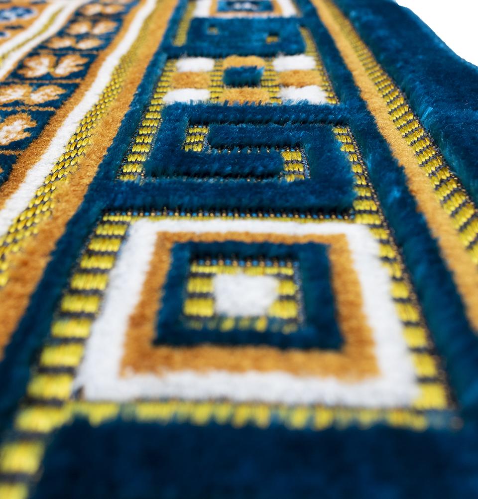 Modefa Prayer Rug Blue Velvet Islamic Prayer Rug Lattice - Blue / Orange
