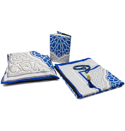 Modefa Prayer Rug Blue/White Luxury Islamic Quran & Prayer Rug 4 Piece Gift Set - Blue/White