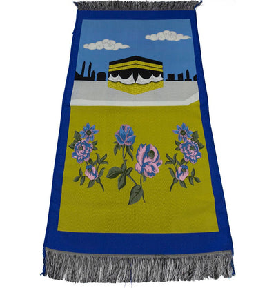 Modefa Prayer Rug Blue & Yellow Child Size Islamic Prayer Rug | Floral Kaba - Blue & Yellow