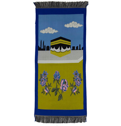 Modefa Prayer Rug Blue & Yellow Child Size Islamic Prayer Rug | Floral Kaba - Blue & Yellow