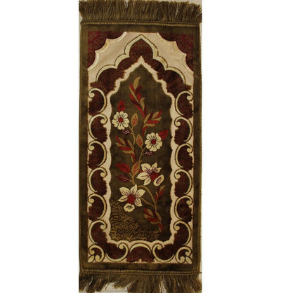 Modefa Prayer Rug Child Velvet Floral Prayer Rug - Brown - Modefa 