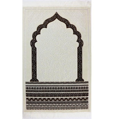 Plush Velvet Islamic Prayer Rug Royal Mihrab - Brown