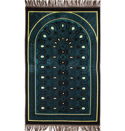 Velvet Geometric Arch Prayer Rug - Brown/ Turquoise