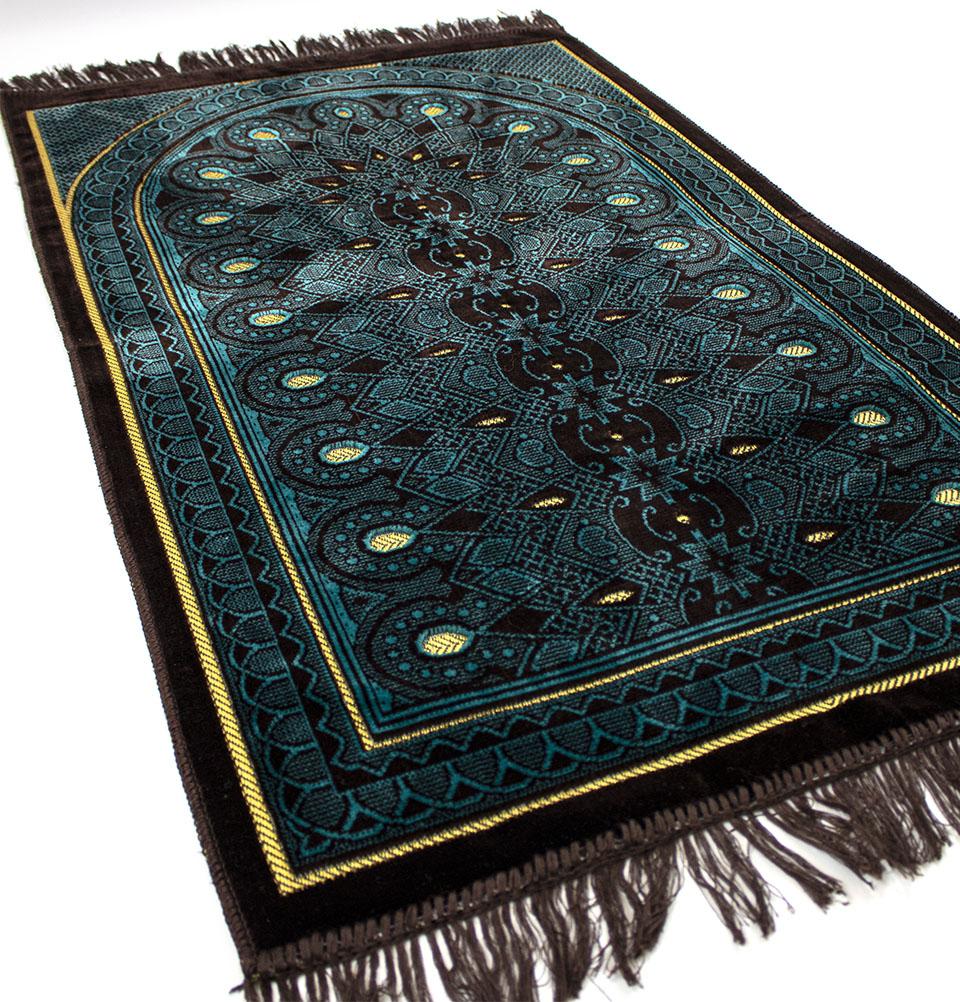 Velvet Geometric Arch Prayer Rug - Brown/ Turquoise