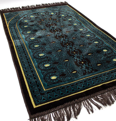 Velvet Geometric Arch Prayer Rug - Brown/ Turquoise