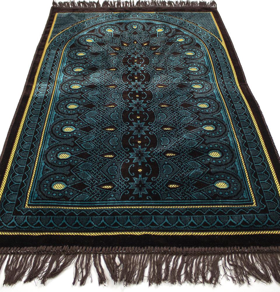 Velvet Geometric Arch Prayer Rug - Brown/ Turquoise