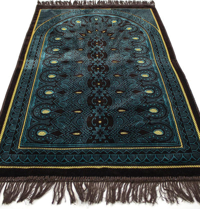 Velvet Geometric Arch Prayer Rug - Brown/ Turquoise