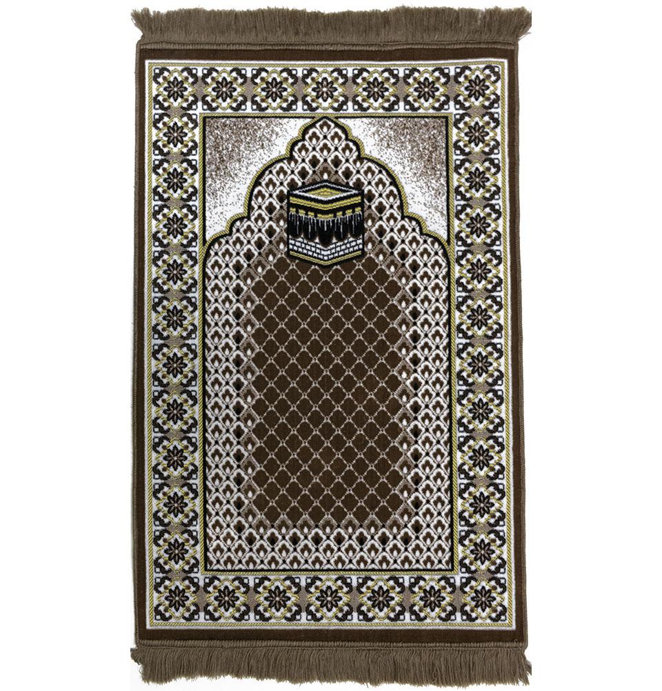 Modefa Prayer Rug Brown Velvet Geometric Lattice Kaba Islamic Prayer Rug - Brown