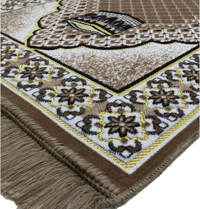 Modefa Prayer Rug Brown Velvet Geometric Lattice Kaba Islamic Prayer Rug - Brown