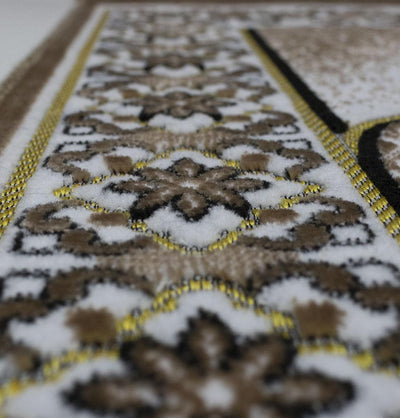 Modefa Prayer Rug Brown Velvet Geometric Lattice Kaba Islamic Prayer Rug - Brown