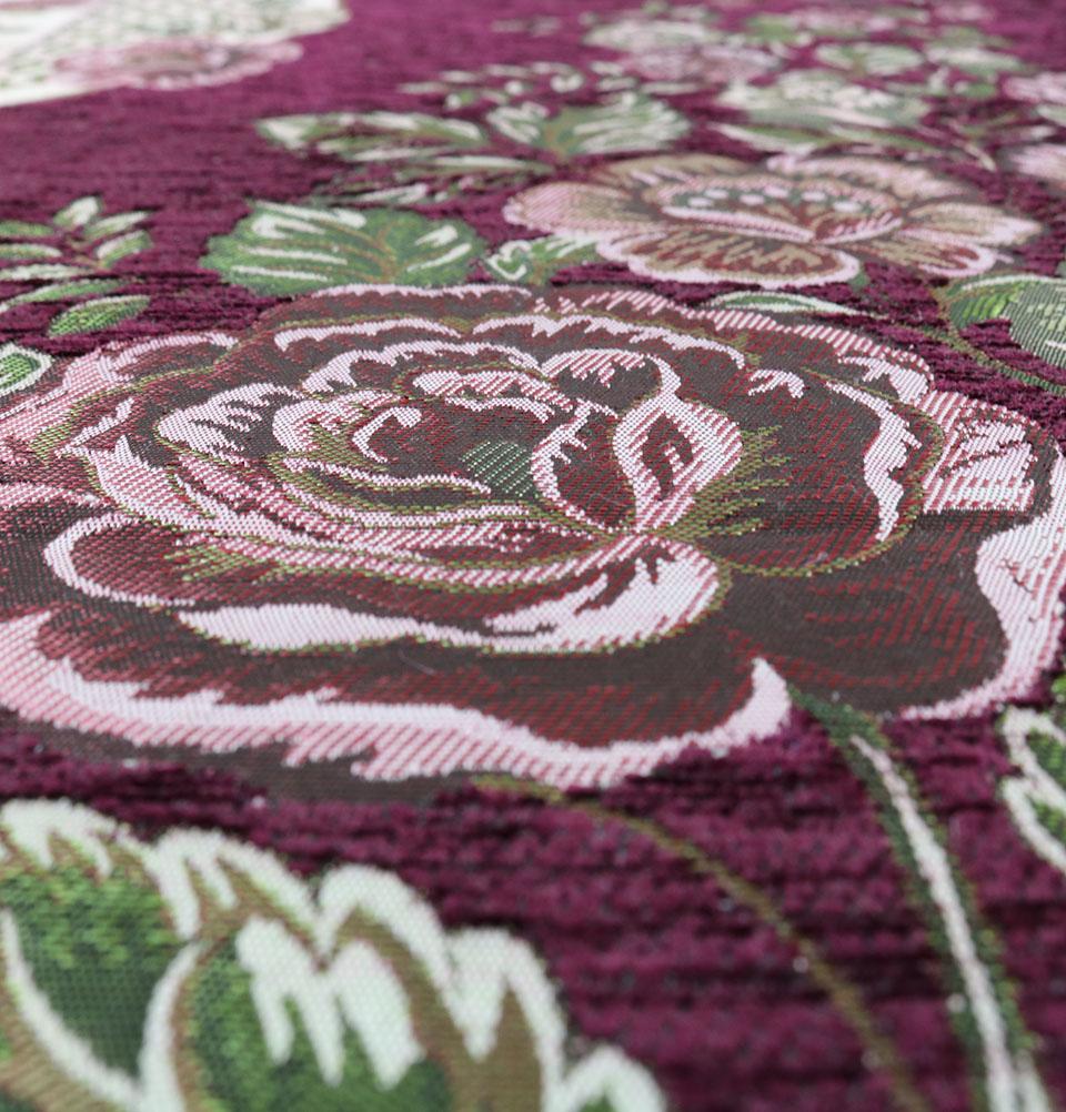 Chenille Embroidered Floral Rose Islamic Prayer Mat - Burgundy #2