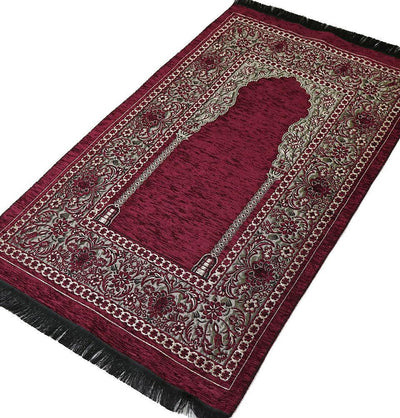 Embroidered Islamic Prayer Mat - Burgundy