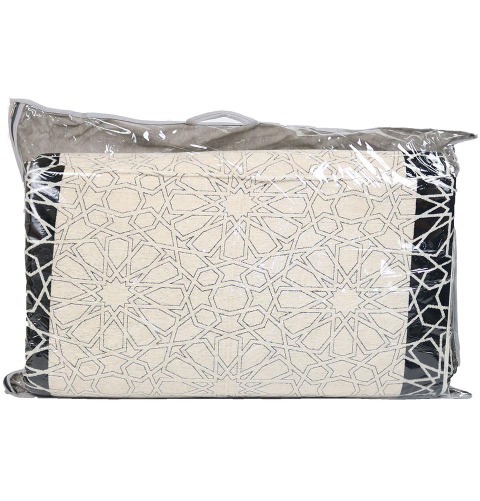 Foldable Orthopedic Foam Islamic Prayer Rug with Carry Case Selcuk Star - Charcoal/Ivory