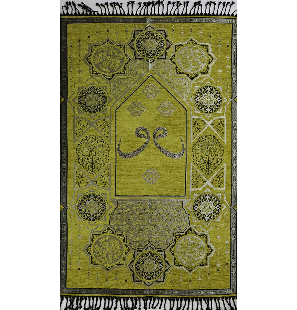 Modefa Prayer Rug Chenille Arabesque Waw Islamic Prayer Mat - Bright Green